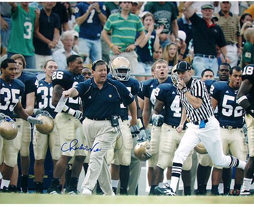 Charlie Weis Running Down Sidelines 16x20 Photo