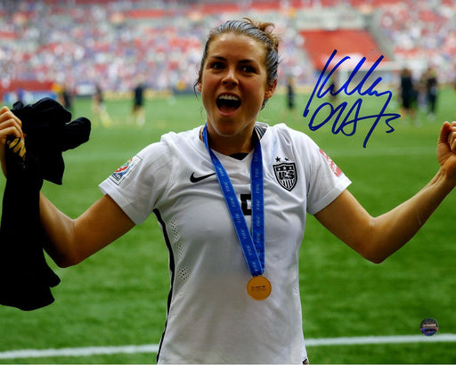 Kelley O'Hara Signed Team USA 2015 Women's World Cup Final Champions Trophy Celebration 8x10 Photo