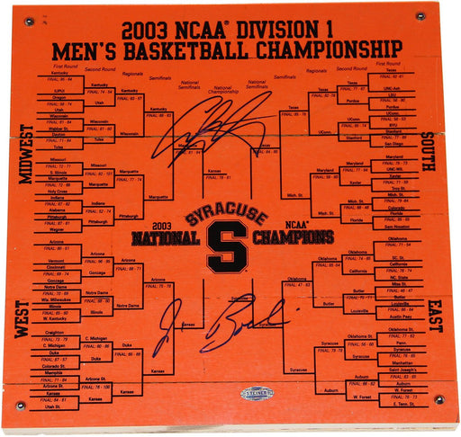 Jim Boeheim/Carmelo Anthony Dual Signed Syracuse Basketball Engraved 12x12 Bracket