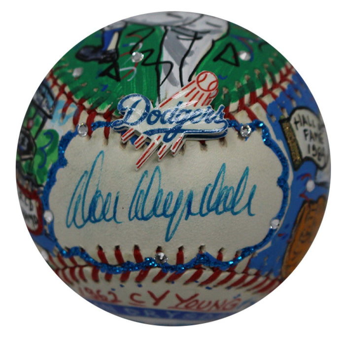 Don Drysdale SignedCharles Fazzino Pop Art ONL White Baseball (JSA)