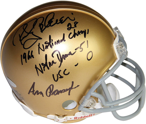 Rocky Bleier/Ara Parseghian Dual Signed Notre Dame Mini Helmet w/" 1966 Natl Champs Notre Dame 51 -USC 0" Insc. by Rocky Bleier