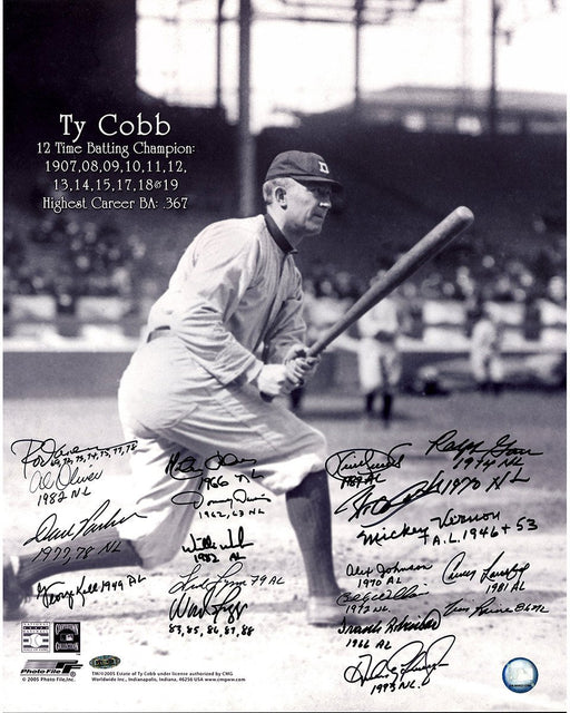 Batting Champions Multi Signed "Cobb Batting" 16x20 Photo (19 Signatures-Puckett/Kell/Alou/Vernon/Alex Johnson / Carew/Boggs/F Robby/B Williams)