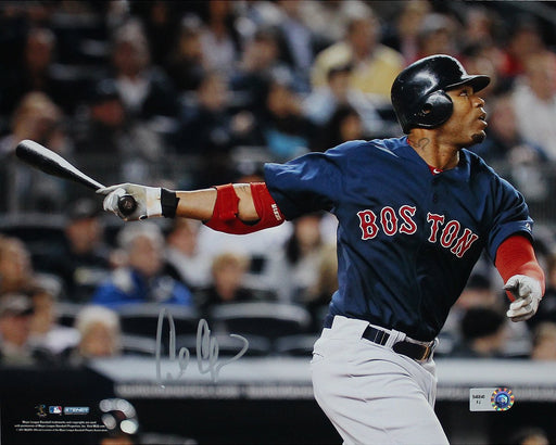 Carl Crawford Boston Red Sox Blue Jersey Hit Horizontal 8x10 Photo (MLB Auth)