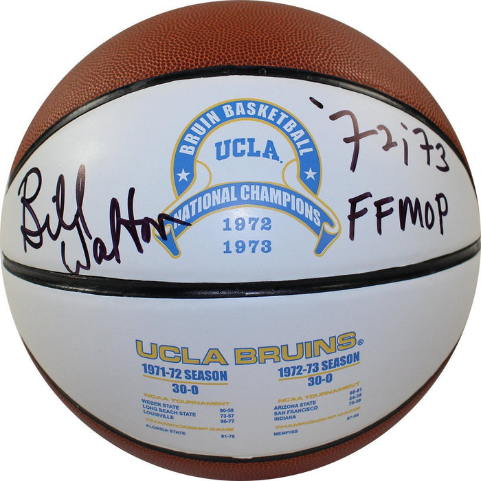 Bill Walton Signed UCLA 1972 and 1973 National Champions Full Size White Panel Basketball w/ 72/73 Final Four MOP Insc