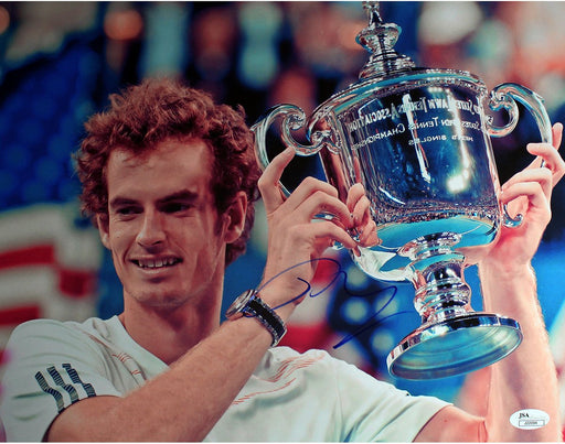 Andy Murray Signed Holding US Open Trophy To The Right Horizontal 11x14 Photo (JSA)