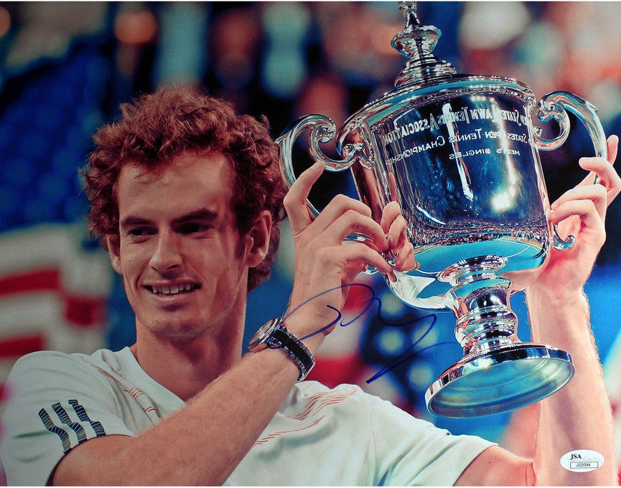 Andy Murray Signed Holding US Open Trophy To The Right Horizontal 11x14 Photo (JSA)