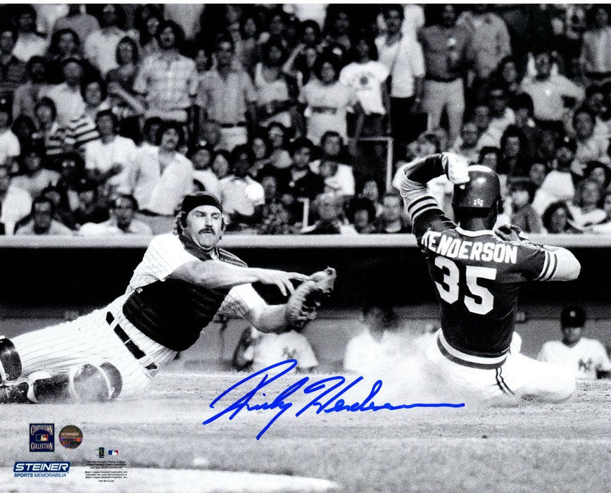 Rickey Henderson Signed 1979 Scoring vsThurman Munson 8x10 Photo