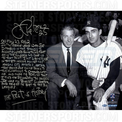 Joe Pepitone Signed w/ Joe Dimaggio B/W 16x20 Story Photo