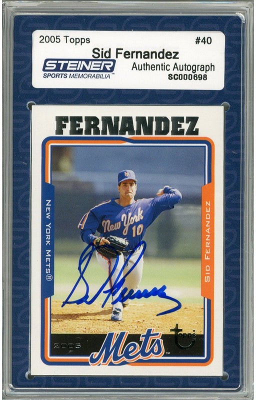 Sid Fernandez Signed 2005 Topps Card - Mets - 1/2 way through pitch front view (Slabbed by Steiner)