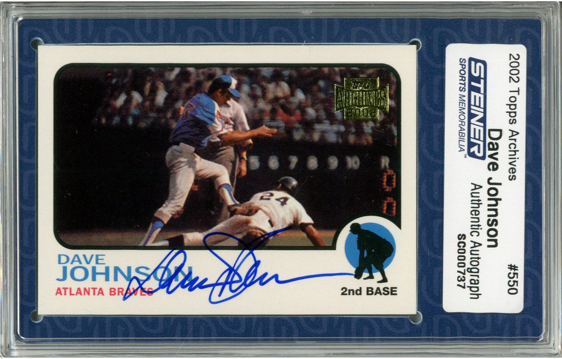 Dave Johnson Signed 2002 Topps Card - Braves- Getting the out (Slabbed by Steiner)