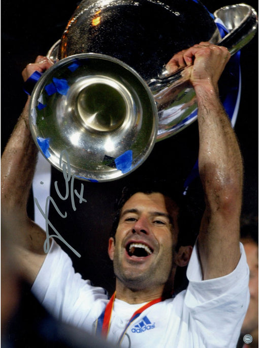 Luis Figo Signed Real Madrid with Trophy Overhead 12x16 Photo ( Icons Auth & Third Party Holo)