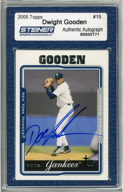 Dwight Gooden Signed 2005 Topps Card - Yankees - About to pitch (Slabbed by Steiner)