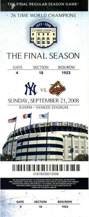 Final Game at Yankee Stadium Replica Ticket uns.