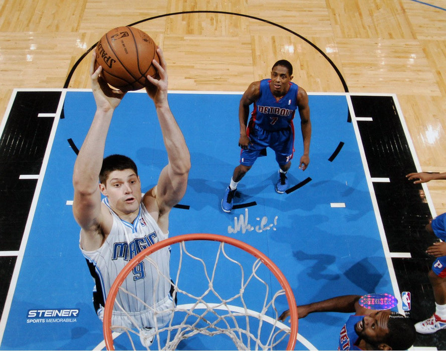 Nikola Vucevic Orlando Magic At Basket Against Detroit Pistons Signed 8x10 Photo