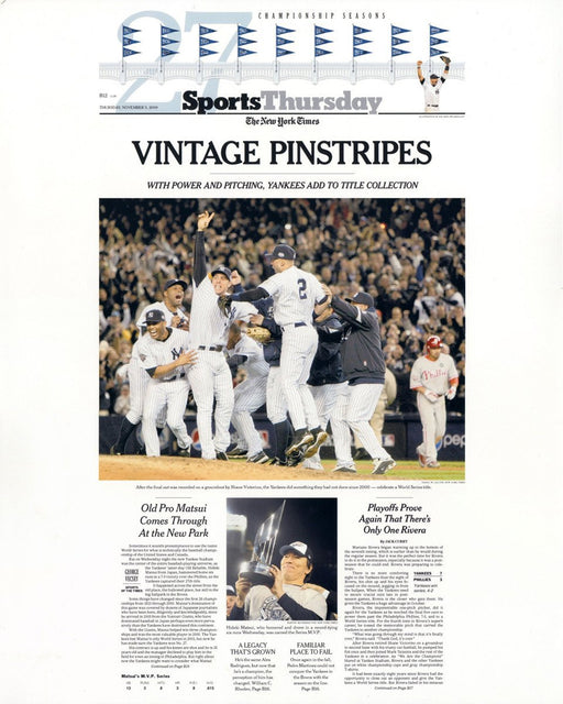 New York Times November 5  2009 Cover Reprint: "Vintage Pinstripes"