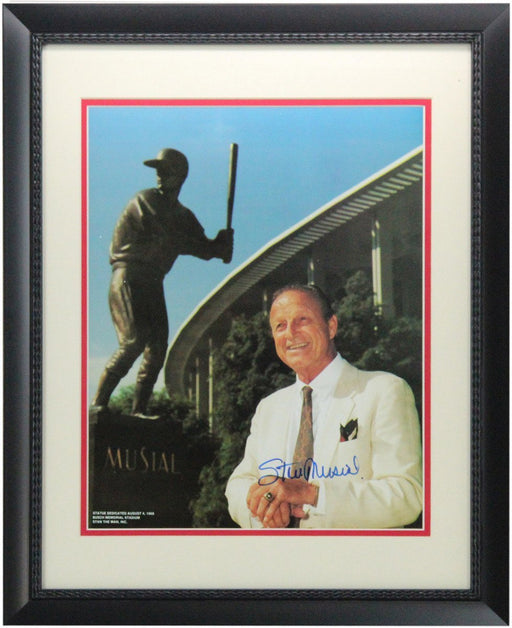 Stan Musial Signed Standing By Musial Statue Framed 11x14 Photo Stan The Man Holo Only