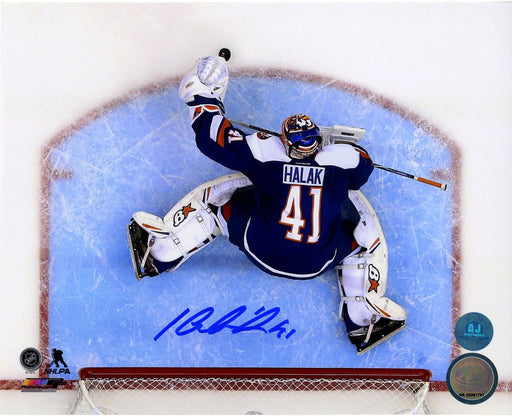 Jaroslav Halak Signed New York Islanders Crease Overhead 8x10 Photo (AJ Sports Holo Only)