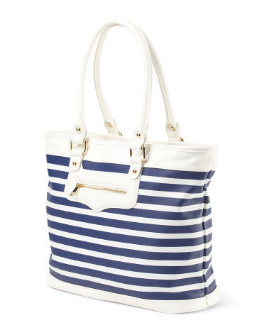 Emperia Faux Leather Striped Tote, Summer