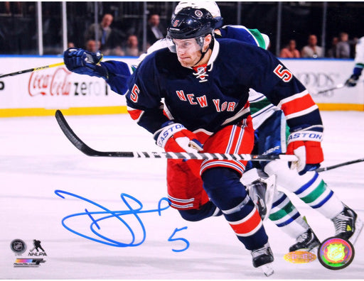 Dan Girardi New York Rangers Signed Horizontal Blue Jersey 16x20 Photo