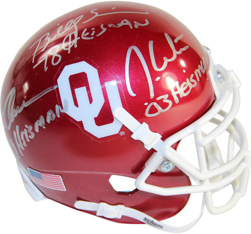 Steve Owens  Billy Sims & Jason White Triple Signed OKlahoma Sooners Schutt Mini Helmet w/ Heisman Years Insc.