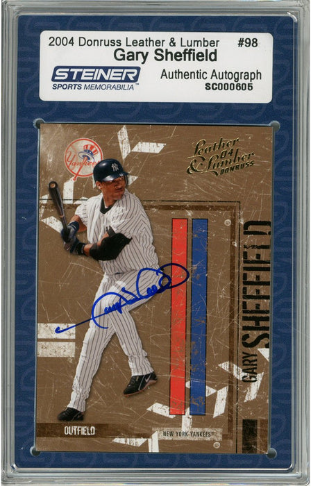 Gary Sheffield Signed 2004 Donruss Card - Yankees - "Leather & Lumber" - About to swing (Slabbed by Steiner)