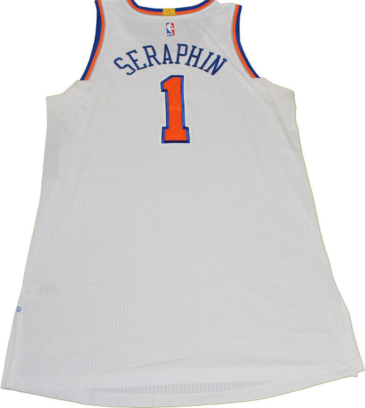 Kevin Seraphin New York Knicks 2015-16 Game Used #1 White Jersey (1/13/2016 at Brooklyn Nets) (3XL) (NKN05111)