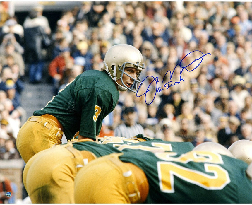 Joe Montana Signed Notre Dame At Line Of Scrimmage Signed 16x20 Photo w/ "Go Irish" Insc