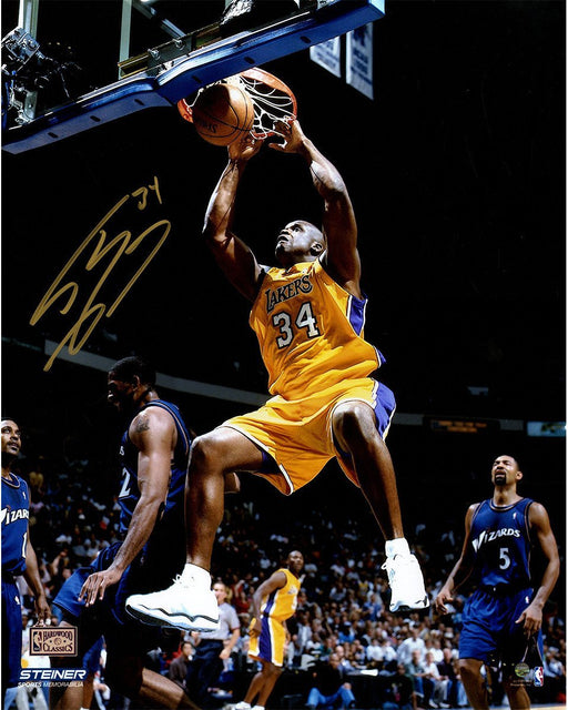 Shaquille ONeal Signed LA Lakers Yellow Jersey Dunk 16x20 Photo Signed in Gold