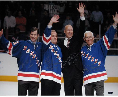 Mark Messier / Mike Richter / Eddie Giacomin / Rod Gilbert Multi Signed Wave to the Crowd Horizontal 16x20 Photo w/ "Retired Number Date" Insc.