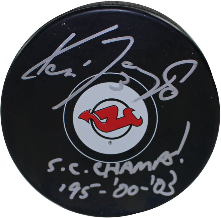 Ken Daneyko Signed NJ Devils Puck with SC Champs 95-00-03 Insc