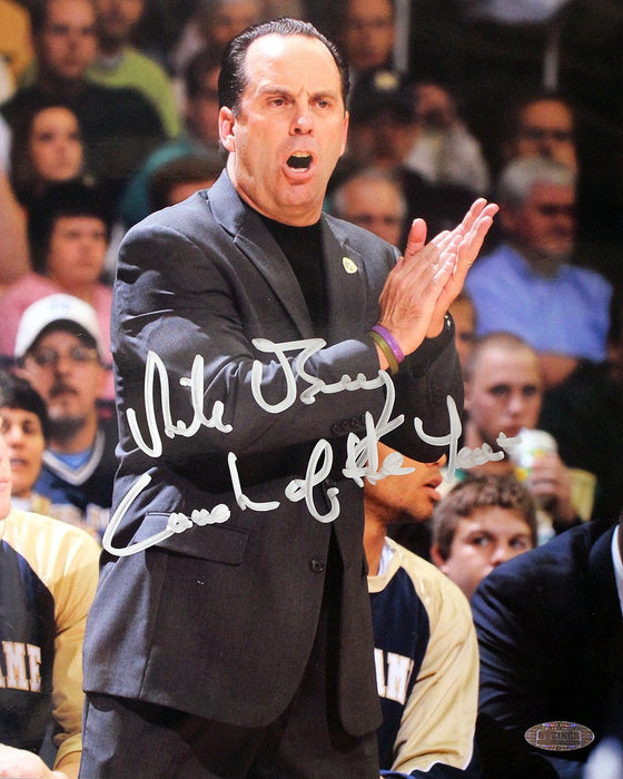 Mike Brey Yelling At The Sidelines Signed Vertical 8x10 Photo by Photographer Matt Cashore w/ "Coach of the Year" Insc.