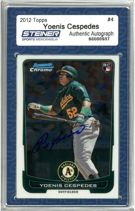 Yoenis Cespedes Signed 2012 Bowman Chrome Draft Rookie Card #4 (Slabbed by Steiner)