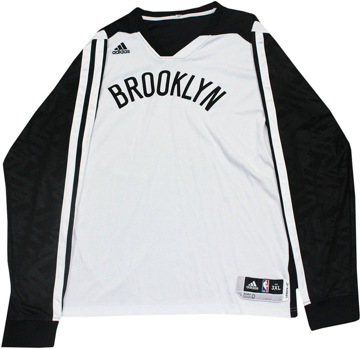 Andray Blatch Shirt - Brooklyn Nets 2013-2014 Season Game Used #0 White w/ Black Long Sleeve Warmup Shirt  (3XL)