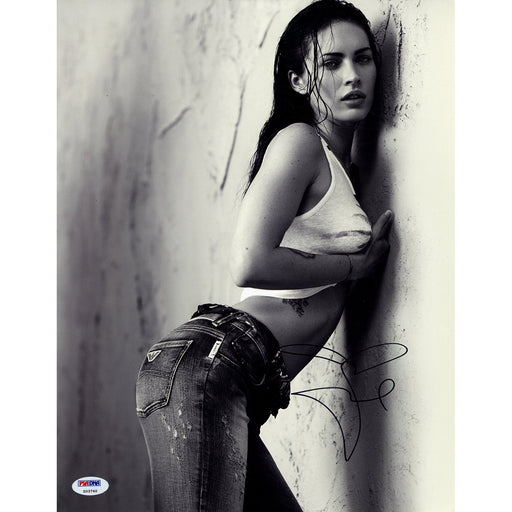 Megan Fox Signed Vertical Black and White Lean on Wall 11x14 Photo PSA/DNA