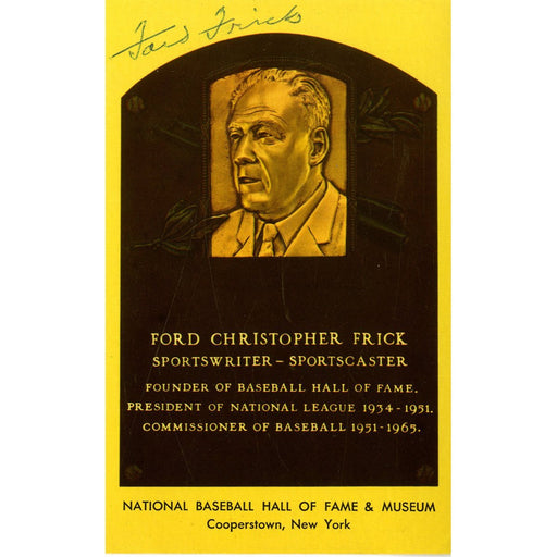 Ford Frick Signed Hall of Fame Plaque Postcard JSA