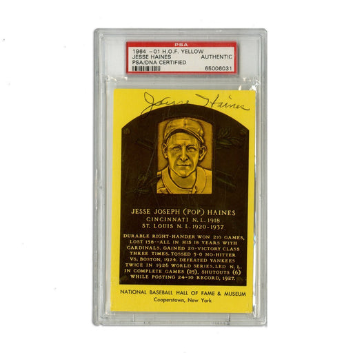 Jesse Haines Signed Hall of Fame Plaque Postcard PSA/DNA Slabbed