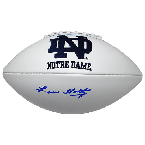 Lou Holtz Signed Notre Dame White Panel Jarden Signature Football (Signed In Blue)