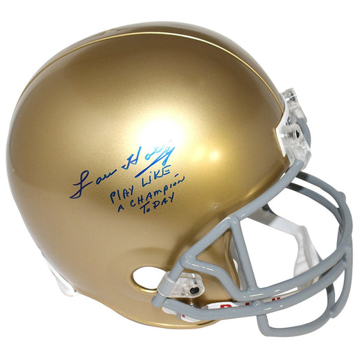 Lou Holtz Signed Notre Dame Replica Full Size Helmet w/ "Play Like a Champion Today" Insc. (Signed in Black)