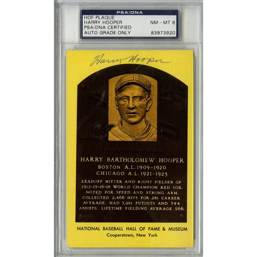 Harry Hooper Signed HOF Plaque Postcard PSA/DNA Graded 8