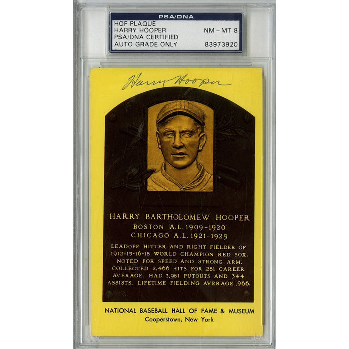 Harry Hooper Signed HOF Plaque Postcard PSA/DNA Graded 8