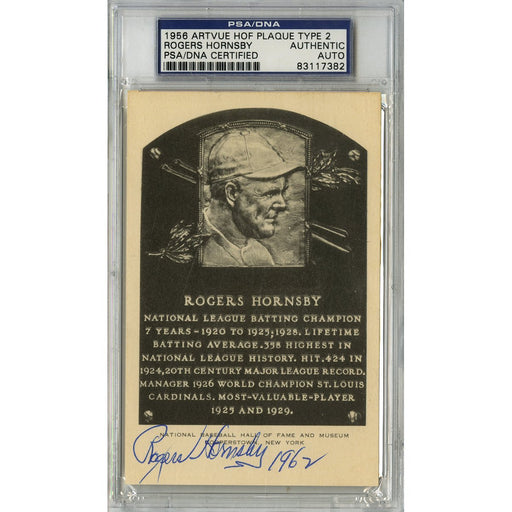 Rogers Hornsby Signed HOF Plaque Postcard PSA/DNA