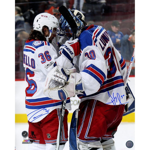 Henrik Lundqvist/Mats Zuccarello Dual Signed Win Celebration 16x20 Photo