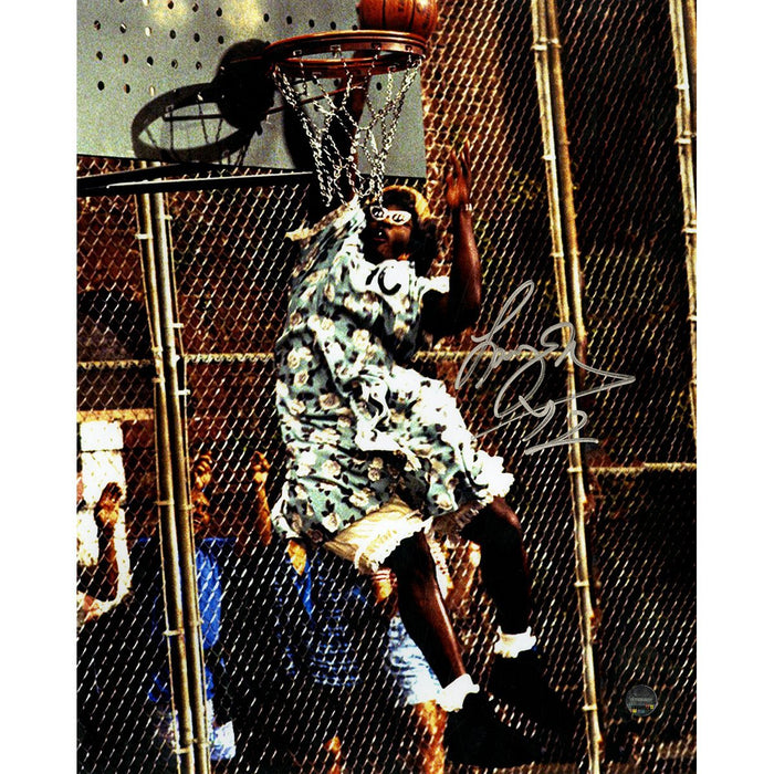 Larry Johnson Signed "Grandmama" Dunk 8x10 Photo (Signed In Silver)
