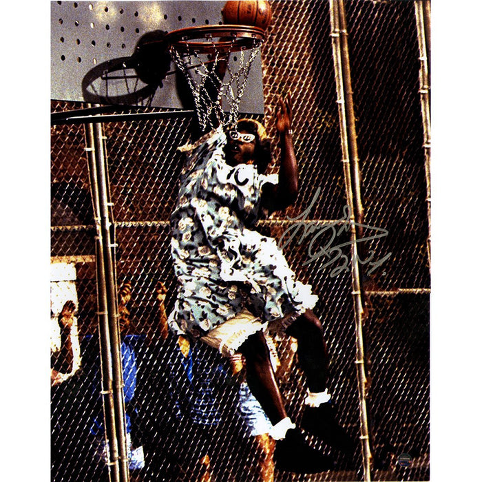 Larry Johnson Signed "Grandmama" Dunk 11x14 Photo (Signed In Silver)