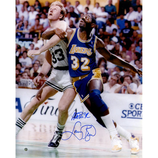 Magic Johnson and Larry Bird Dual Signed Posting Up 16x20  Photo 