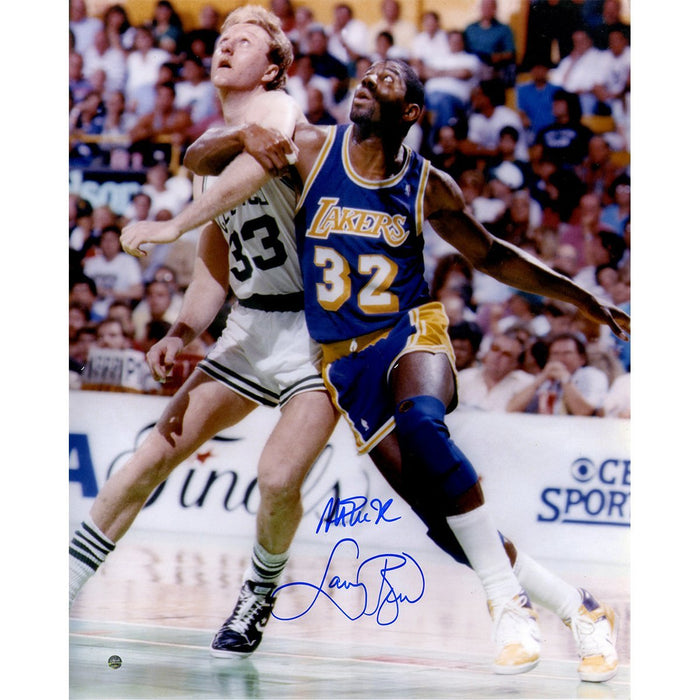 Magic Johnson and Larry Bird Dual Signed Posting Up 16x20  Photo 