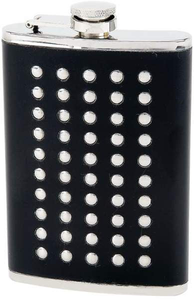 Maxam 8 oz S/S Flask w/ Studded Faux Leather Wrap