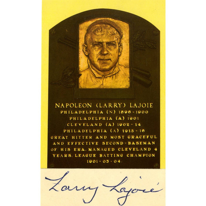 Napolean Larry Lajoie Signed 1x3 Cut Attached to HOF Plaque Card JSA