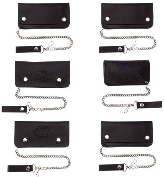 6pc Set Assorted Leather Biker Wallets with Chains