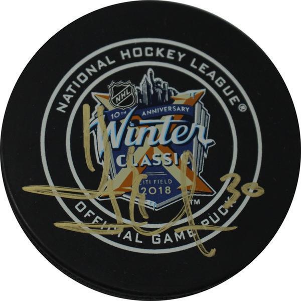 Henrik Lundqvist Signed 2018 Winter Classic Logo Game Model Puck